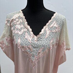 Coquette Slip Dress Womens L Pink Lace Floral Romantic Sheer